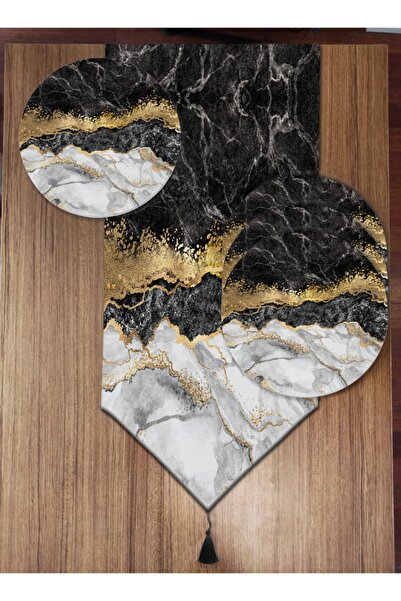 yok yok evim eve dair her şey Gold Detaylı Mermer Desen 6'lı Supla Ve Runner Set