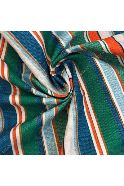 SUZANİ Keten Efektli Çizgi Desenli Dijital Baskılı Kumaş Kms-1314