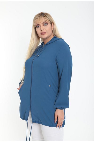 By Alba Collection Plus Size Hooded Indigo Cardigan - Imported Ayrobin Fabric
