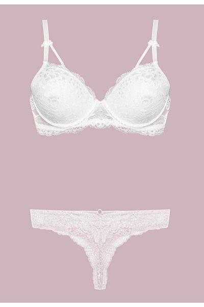 by HW Ecru Women's Bra and Panty Set - Lace Detailed