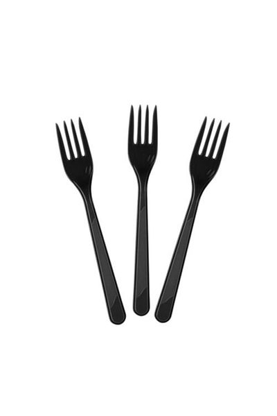 AlışverişTarlası Black Color Luxury Plastic Fork 25 Pieces