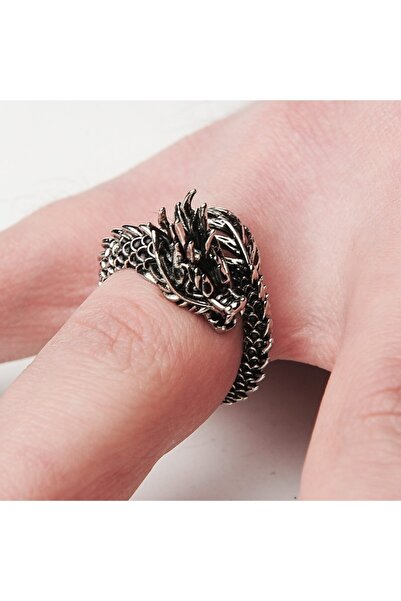 Genel Markalar Ejderha Tasarımlı Ayarlanabilir Erkek Çelik Yüzük A286 A1