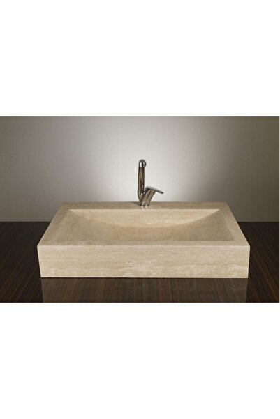 ÇETİNEL MARBLE Doğal Traverten Köşeli Bej Mermer Lavabo Mermer Eviye