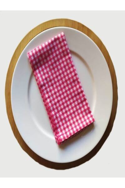 Çizgikare Șervețel din țesătură Gingham roz (6 bucăți)