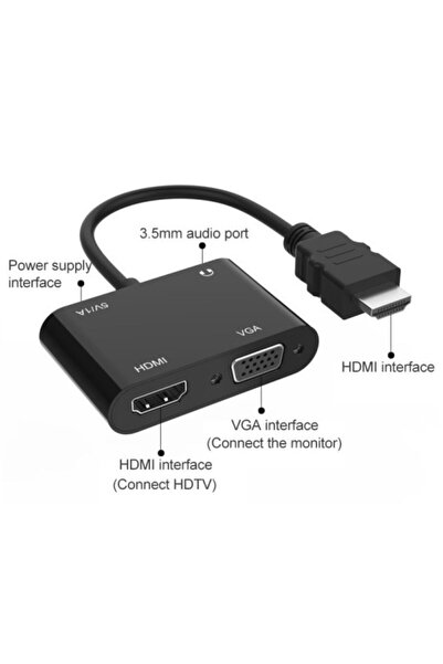 Alfais 4671 Hdmi To Hdmi + Vga Monitör Çevirici Ps4 Dönüştürücü Switch Splitter Adaptör