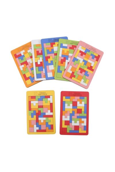 HAMAHA 43 Parça Toys Ahşap Eğitici Geliştirici Oyuncak Blok Tetris Zeka Oyunu