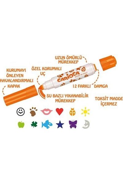CARIOCA Tamperello Washable Felt Tip Crayons 12Pcs (One Tip Felt Pen One Tip Stamp)