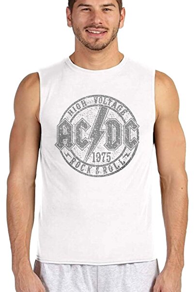 ROCKANDROLL Acdc Cut Manecă în bărbați alb plat | Tricou fără mâneci | Atlet