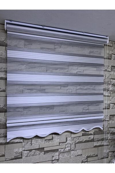 PERDECİNİZ Geniş Plise Gri Beyaz Geçişli Zebra (etekli)