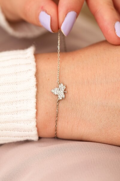 MySilvers Gümüş Çınar Yaprağı Minimal Bileklik