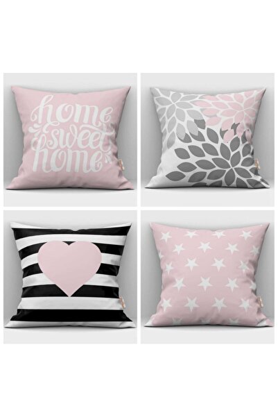 Alkan Homes غطاء وسادة مطبوع رقميًا مكون من 4 قطع بلون مسحوق مزدوج الجوانب