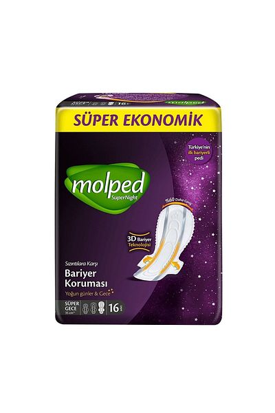 Molped Supernight Women's Hygienic Pad Super Night Super Economical 16 Pieces