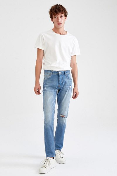 DeFacto Pantaloni slim-fit Carlo, cu talie normală, cu detaliu rupt pe picior