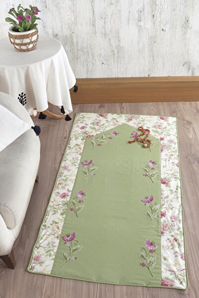 ÖDEL HOME Yeşil Basma Bordürlü İşlemeli Seccade