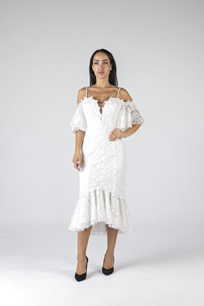 ALİS DRESS Payetli Dantel Ekru Elbise