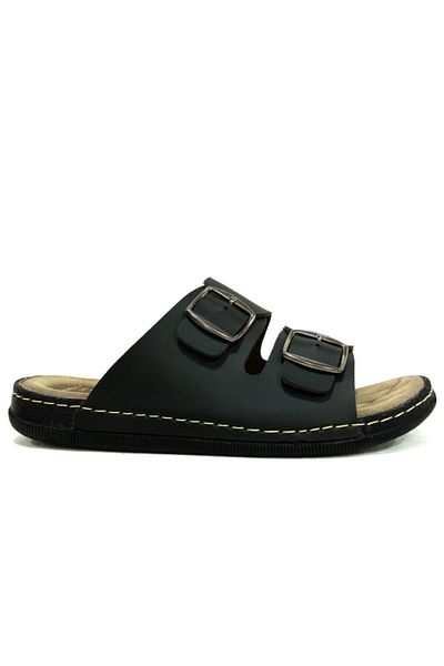 Apella Men's Black Buckle Anatomical Slippers