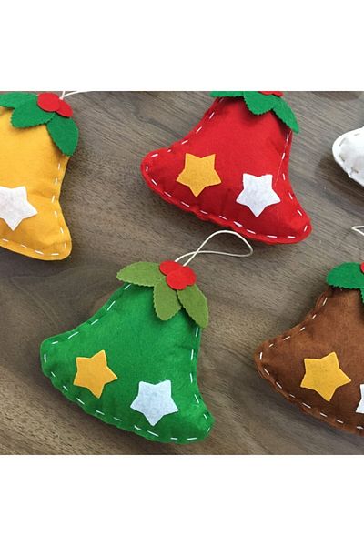 OzanTuhafiye Handmade Felt Bell 7-Piece Christmas Ornament Pine Tree Ornament 03