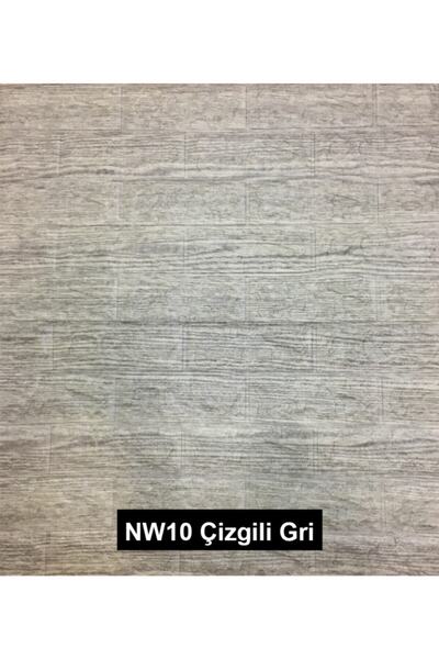 Renkli Duvarlar Nw10 70x77 cm Kendinden Yapışkanlı Çizgili Gri Beyaz Esnek Tuğla Sünger Duvar Paneli 1 Adet