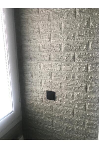 Renkli Duvarlar Nw10 70x77 cm Kendinden Yapışkanlı Çizgili Gri Beyaz Esnek Tuğla Sünger Duvar Paneli 1 Adet