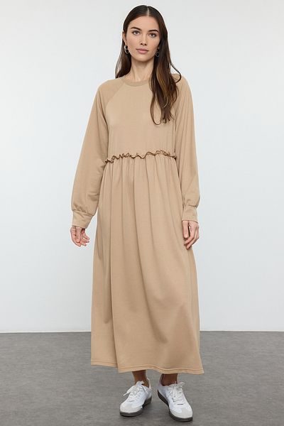 Trendyol Modest Πλεκτό φόρεμα με κόψιμο στη μέση Mink Overisze TCTSS23EB00307