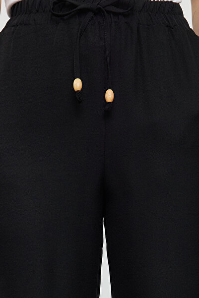 Trendyol Collection Black Straight/Straight Cut Elastic Waist Lace-Up Linen Look Pants Twoss24Pl00056