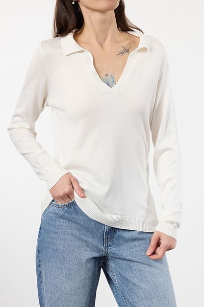 Edit by Trendyol Sweter z dzianiny w kolorze ecru z kołnierzykiem polo - Vizkozlu Tedaw25Kz00059
