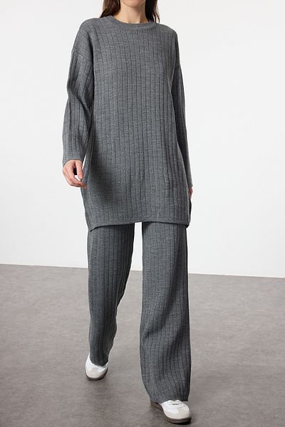 Edit by Trendyol Anthracite Fitily Knitwear Bottom Top Suit Tedaw25Us00036