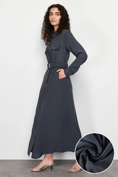 Trendyol Modest Antracit gombos modális ingruha TCTSS24EB00152
