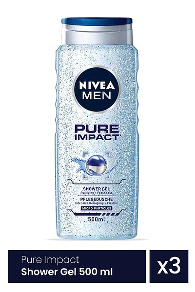 NIVEA MEN Pure Impact Shower Gel 3 Pieces x 500 ml