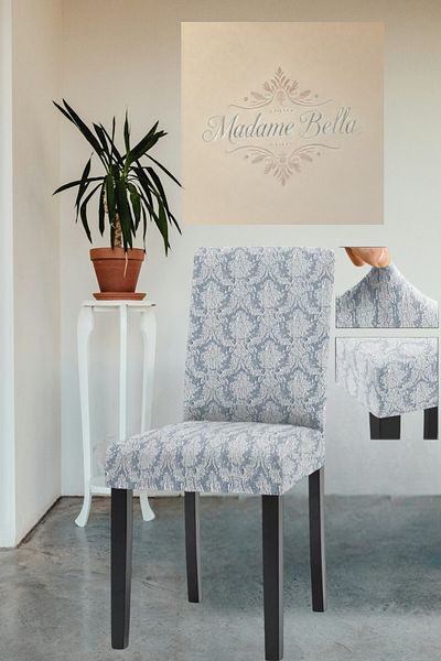MADAME BELLA 1 τεμάχιο γκρι μοτίβο σάλι ζακάρ Υψηλής ποιότητας εύκαμπτο ελαστικό που πλένεται κάλυμμα καρέκλας χωρίς πιτσιλίσματα