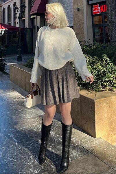 Madmext Ecru Crew Neck Oversize Knitwear Sweater MG1972