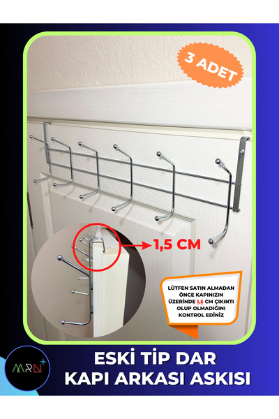 Mirvano 3 Adet, Eski Tip Kapı Arkası Askısı, Dar Kapı Askısı, Krom Askı, 12 Topçuklu