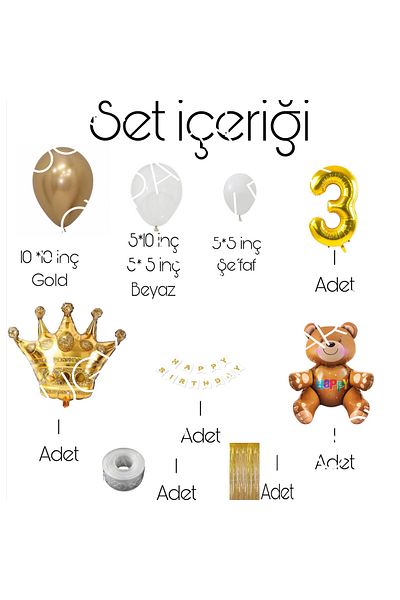 CUGY Birthday Special Day Celebration Party Set with Teddy Bear Figure, Gold & White Colors, Age Options