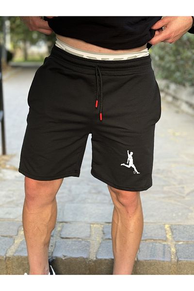 DEEPSENCE Pánské Slimfit šortky z černé česané bavlny FOTBALER s potiskem