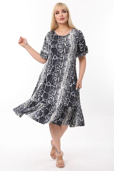 MELSAY Plus Size Frilled Gray Starfish Patterned Dress with Pockets