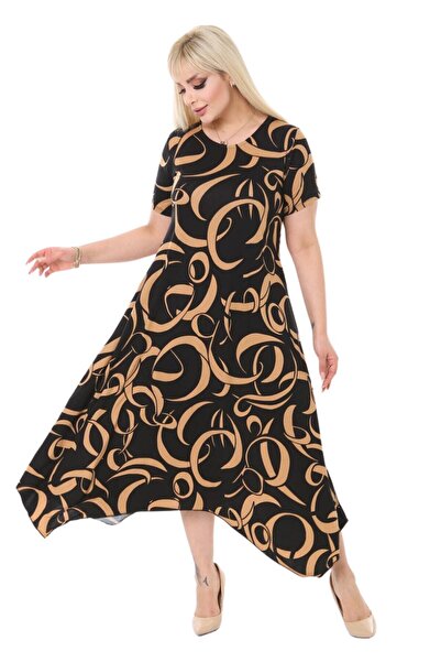 MELSAY Plus Size Tan Wavy Asymmetrical Dress