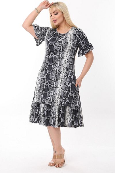 MELSAY Plus Size Frilled Gray Starfish Patterned Dress with Pockets