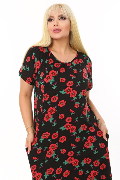 MELSAY Women's Poppy Flower Pattern Gathered Collar Pocket Dress