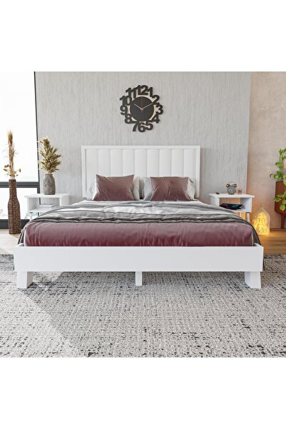 renazzo mobilya HÜMA MASİF ÇAM AHŞAP KARYOLA İKİ KOMODİN SET BEYAZ RENK