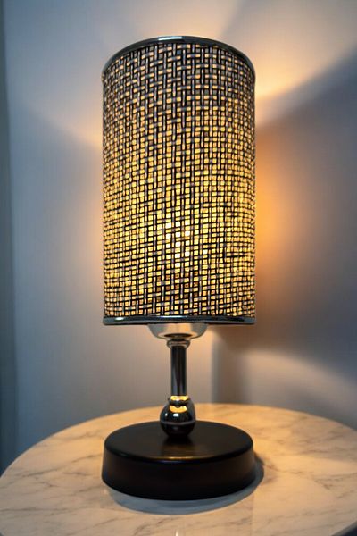 Göksu Lighting Rattan Silver Black Cylinder Model Night and Table Lamp