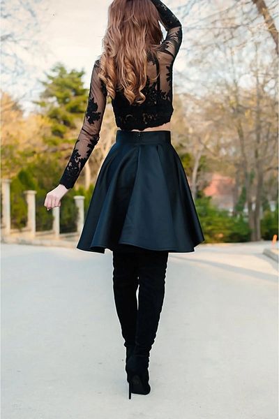 NSMLİFE Fusta mini din satin negru asimetric elegant cu talie înaltă
