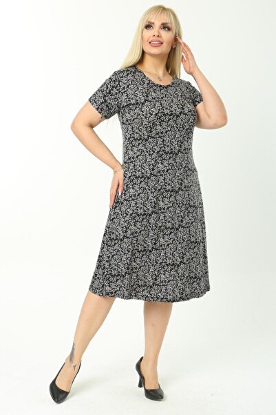 HERAXL Γυναικείο Γκρι Μίντι Φόρεμα με στάμπα λουλουδιών