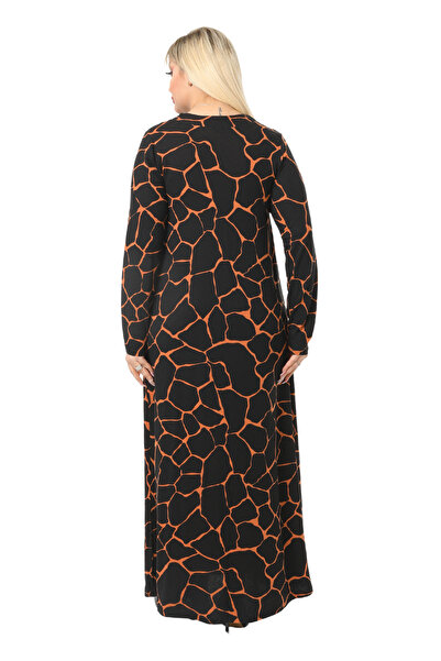 MELSAY Women's Winter Soft Fabric Black Stone Pattern Long Sleeve Hijab Dress