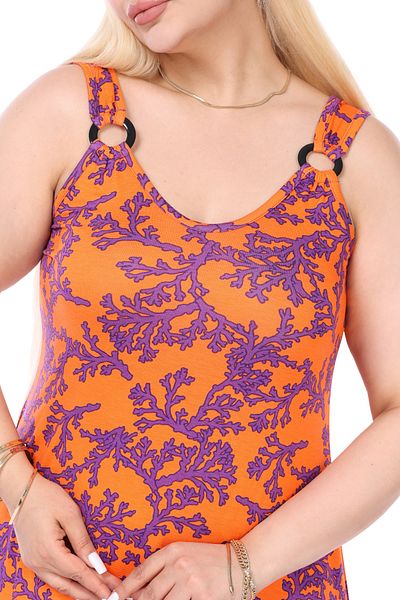 MELSAY Orange Purple Coral Patterned - Women's Dress with Buckle Detail and Straps