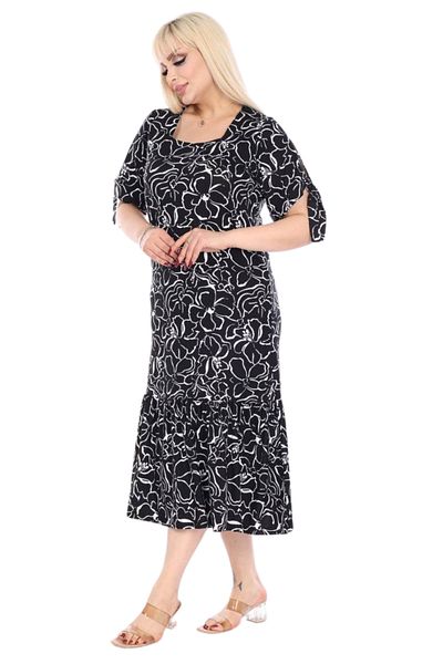 MELSAY Rochie de damă neagră cu model de flori de mărime mare cu mâneci legate