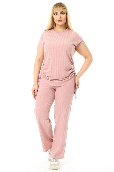 HERAXL Pink Short Sleeve Suit with Ruffle Detail on the Sides