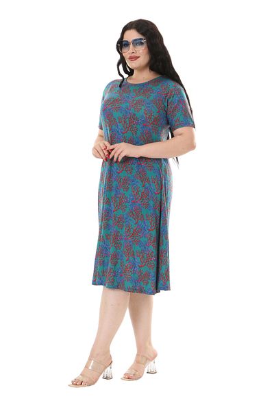 MELSAY Γυναικείο Μπλε Μίντι Φόρεμα Plus Size - Κοντό μανίκι και κοραλί στάμπα