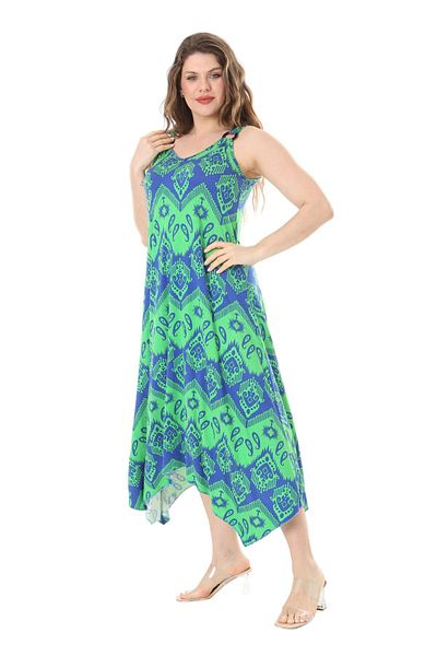 MELSAY Γυναικείο φόρεμα με πράσινο-μπλε σχέδιο Plus Size