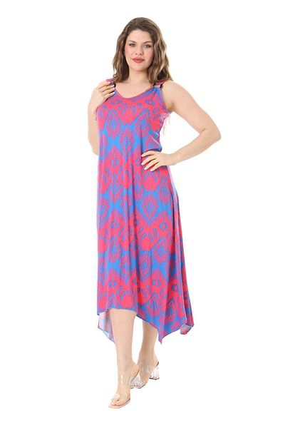 MELSAY Γυναικείο φόρεμα Plus Size Ροζ-Μπλε με λουράκι