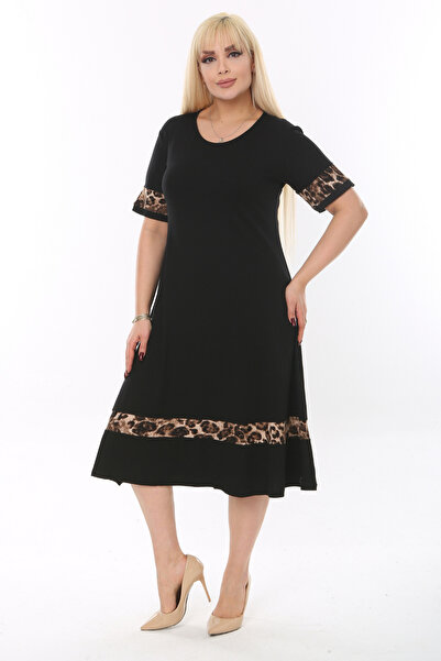 MAYAXL Women's Plus Size Skirt Brown Leopard Pattern Midi Dress